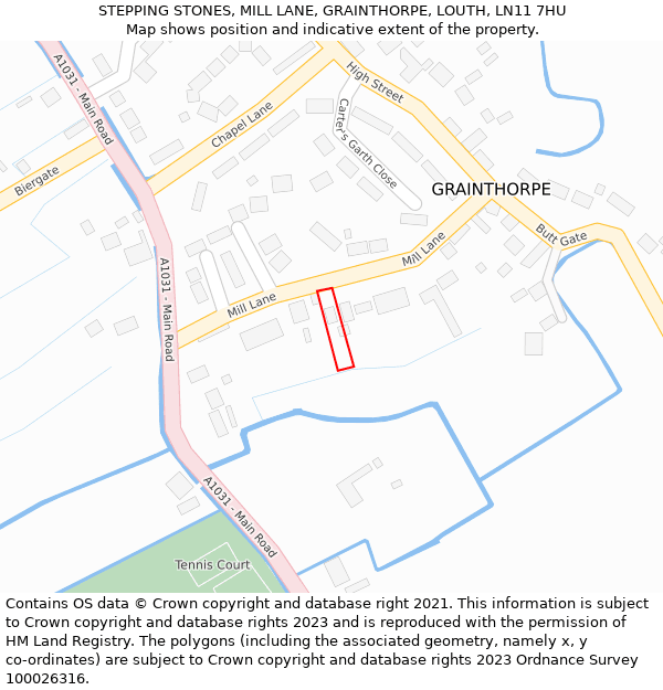 STEPPING STONES, MILL LANE, GRAINTHORPE, LOUTH, LN11 7HU: Location map and indicative extent of plot