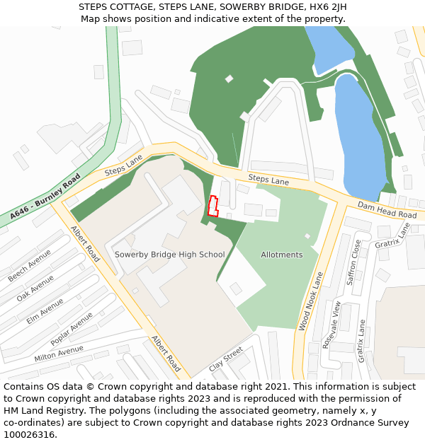 STEPS COTTAGE, STEPS LANE, SOWERBY BRIDGE, HX6 2JH: Location map and indicative extent of plot