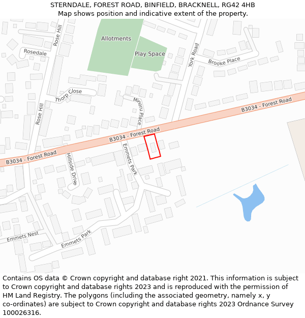 STERNDALE, FOREST ROAD, BINFIELD, BRACKNELL, RG42 4HB: Location map and indicative extent of plot