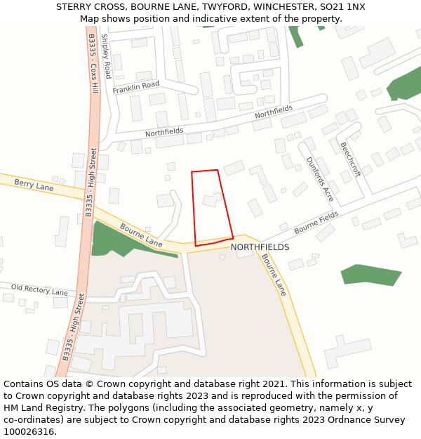 STERRY CROSS, BOURNE LANE, TWYFORD, WINCHESTER, SO21 1NX: Location map and indicative extent of plot