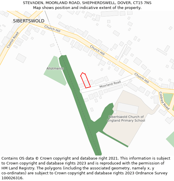 STEVADEN, MOORLAND ROAD, SHEPHERDSWELL, DOVER, CT15 7NS: Location map and indicative extent of plot