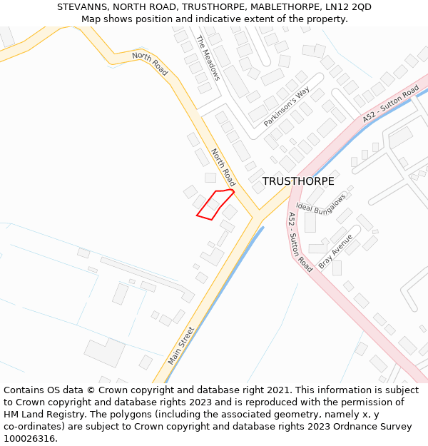 STEVANNS, NORTH ROAD, TRUSTHORPE, MABLETHORPE, LN12 2QD: Location map and indicative extent of plot