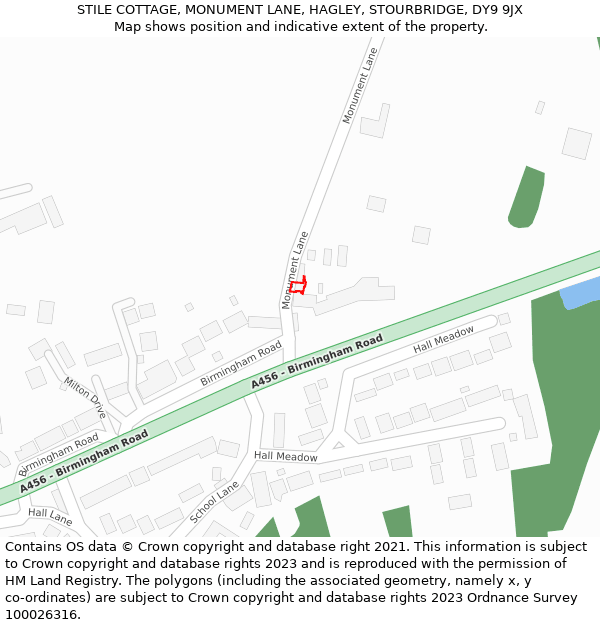 STILE COTTAGE, MONUMENT LANE, HAGLEY, STOURBRIDGE, DY9 9JX: Location map and indicative extent of plot