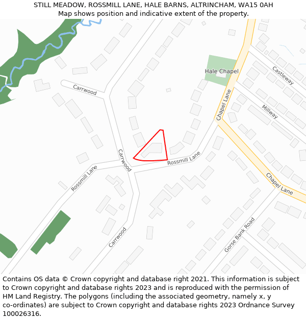 STILL MEADOW, ROSSMILL LANE, HALE BARNS, ALTRINCHAM, WA15 0AH: Location map and indicative extent of plot