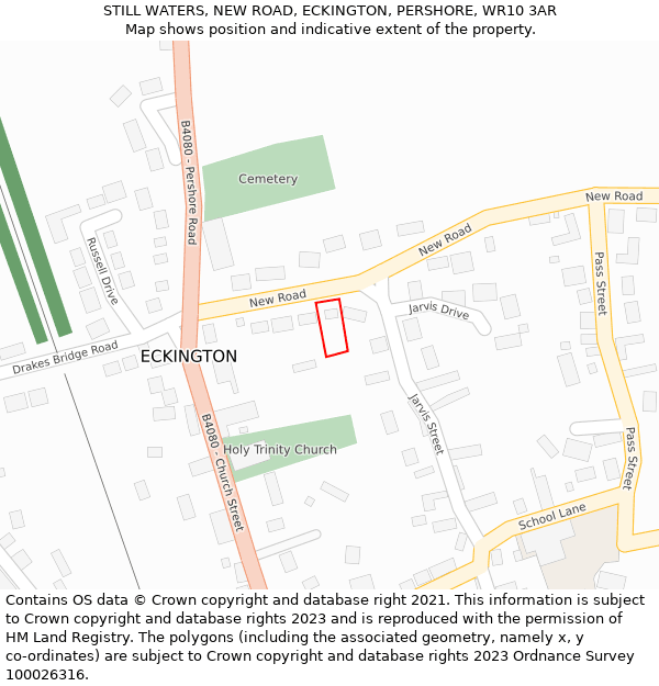 STILL WATERS, NEW ROAD, ECKINGTON, PERSHORE, WR10 3AR: Location map and indicative extent of plot