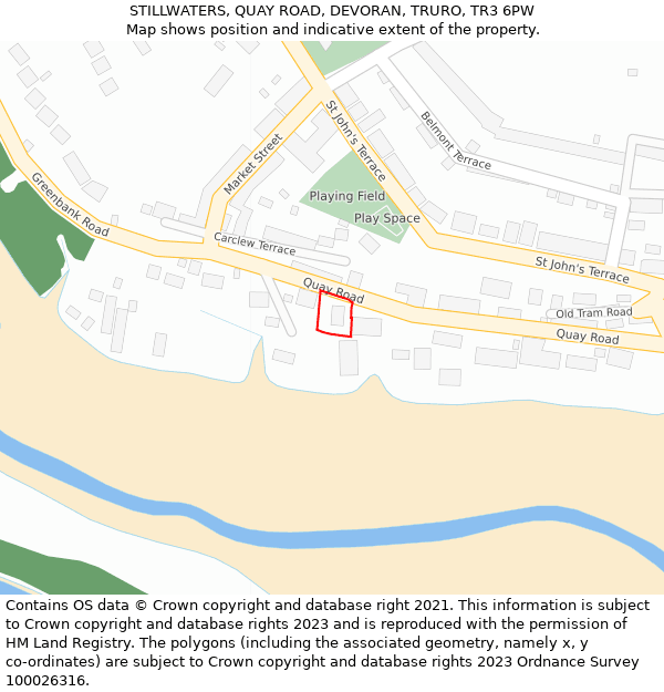 STILLWATERS, QUAY ROAD, DEVORAN, TRURO, TR3 6PW: Location map and indicative extent of plot