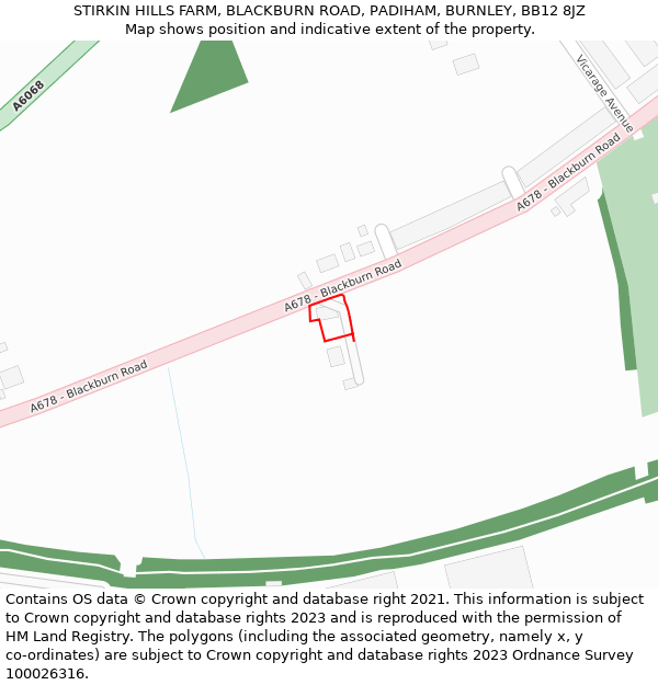 STIRKIN HILLS FARM, BLACKBURN ROAD, PADIHAM, BURNLEY, BB12 8JZ: Location map and indicative extent of plot