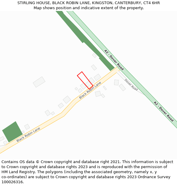 STIRLING HOUSE, BLACK ROBIN LANE, KINGSTON, CANTERBURY, CT4 6HR: Location map and indicative extent of plot