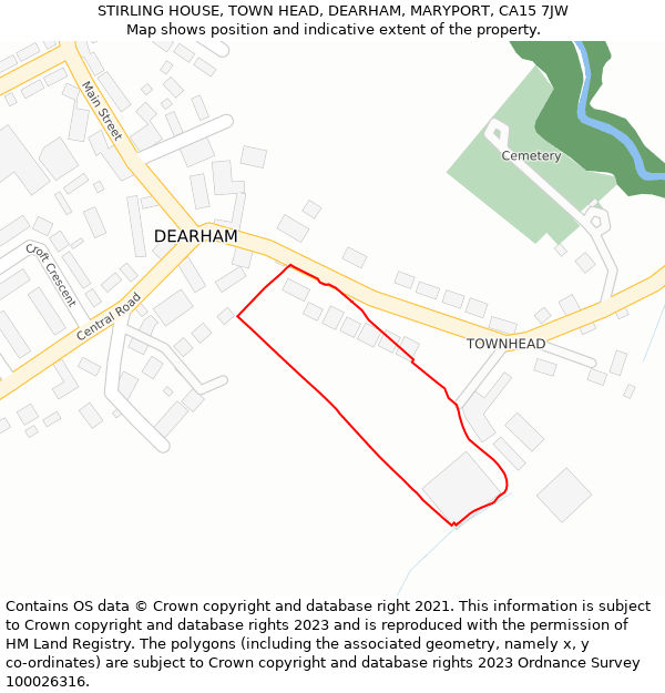 STIRLING HOUSE, TOWN HEAD, DEARHAM, MARYPORT, CA15 7JW: Location map and indicative extent of plot