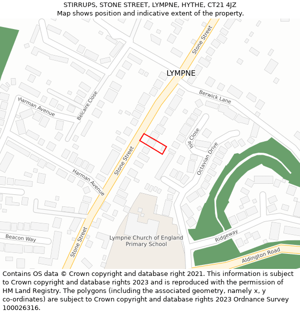 STIRRUPS, STONE STREET, LYMPNE, HYTHE, CT21 4JZ: Location map and indicative extent of plot