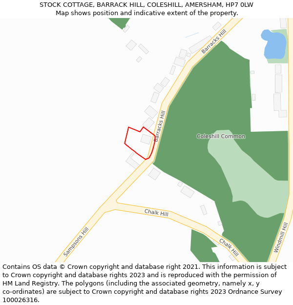 STOCK COTTAGE, BARRACK HILL, COLESHILL, AMERSHAM, HP7 0LW: Location map and indicative extent of plot