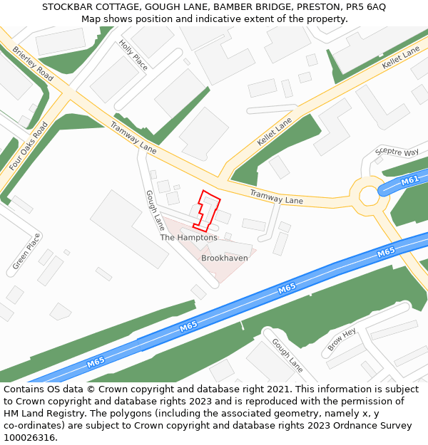 STOCKBAR COTTAGE, GOUGH LANE, BAMBER BRIDGE, PRESTON, PR5 6AQ: Location map and indicative extent of plot