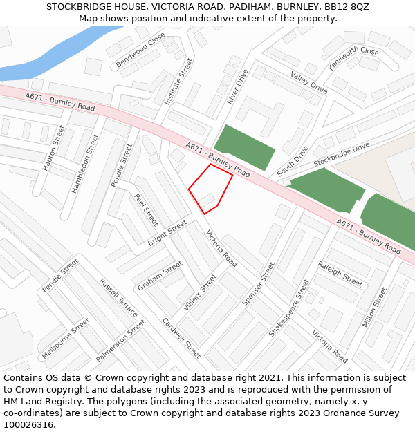 STOCKBRIDGE HOUSE, VICTORIA ROAD, PADIHAM, BURNLEY, BB12 8QZ: Location map and indicative extent of plot