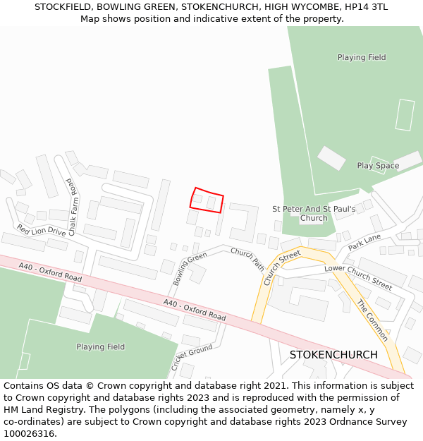 STOCKFIELD, BOWLING GREEN, STOKENCHURCH, HIGH WYCOMBE, HP14 3TL: Location map and indicative extent of plot