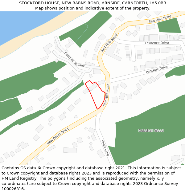 STOCKFORD HOUSE, NEW BARNS ROAD, ARNSIDE, CARNFORTH, LA5 0BB: Location map and indicative extent of plot