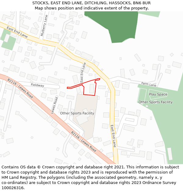 STOCKS, EAST END LANE, DITCHLING, HASSOCKS, BN6 8UR: Location map and indicative extent of plot