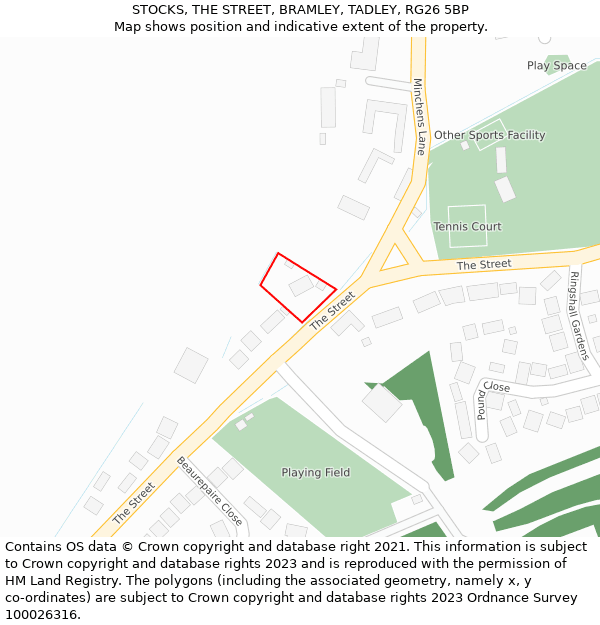 STOCKS, THE STREET, BRAMLEY, TADLEY, RG26 5BP: Location map and indicative extent of plot