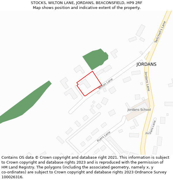 STOCKS, WILTON LANE, JORDANS, BEACONSFIELD, HP9 2RF: Location map and indicative extent of plot