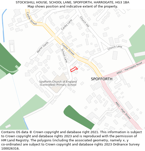 STOCKSHILL HOUSE, SCHOOL LANE, SPOFFORTH, HARROGATE, HG3 1BA: Location map and indicative extent of plot
