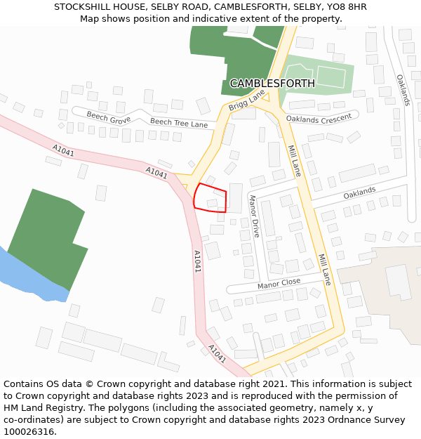 STOCKSHILL HOUSE, SELBY ROAD, CAMBLESFORTH, SELBY, YO8 8HR: Location map and indicative extent of plot