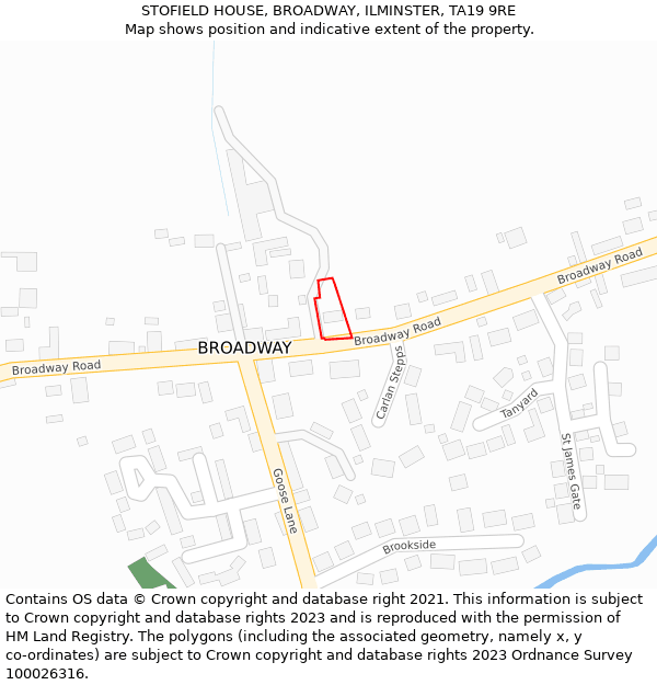 STOFIELD HOUSE, BROADWAY, ILMINSTER, TA19 9RE: Location map and indicative extent of plot