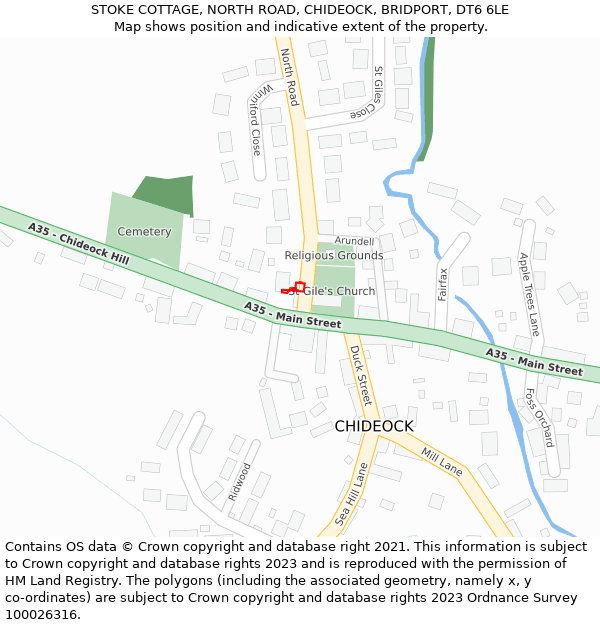 STOKE COTTAGE, NORTH ROAD, CHIDEOCK, BRIDPORT, DT6 6LE: Location map and indicative extent of plot