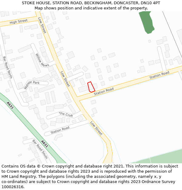 STOKE HOUSE, STATION ROAD, BECKINGHAM, DONCASTER, DN10 4PT: Location map and indicative extent of plot