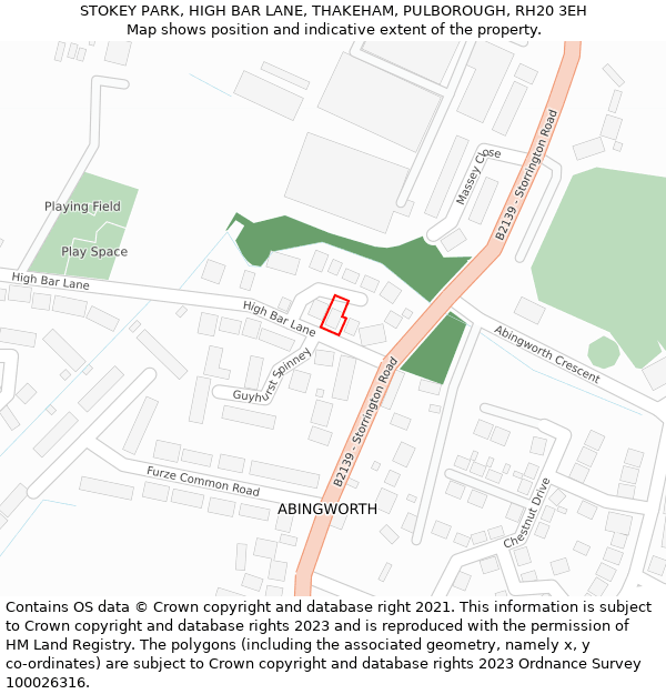 STOKEY PARK, HIGH BAR LANE, THAKEHAM, PULBOROUGH, RH20 3EH: Location map and indicative extent of plot