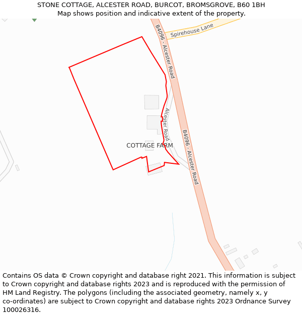 STONE COTTAGE, ALCESTER ROAD, BURCOT, BROMSGROVE, B60 1BH: Location map and indicative extent of plot