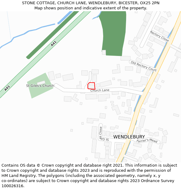 STONE COTTAGE, CHURCH LANE, WENDLEBURY, BICESTER, OX25 2PN: Location map and indicative extent of plot