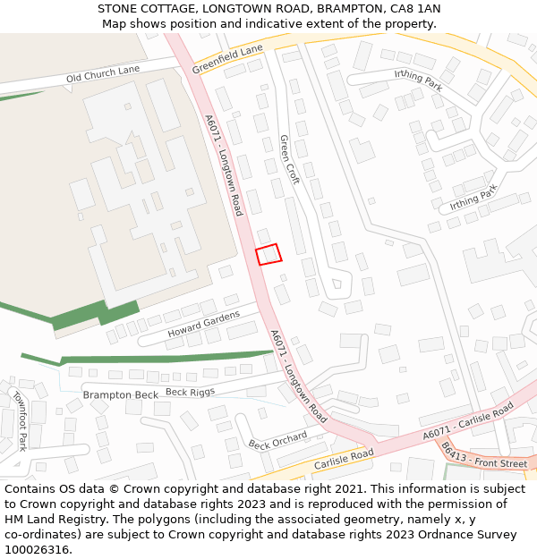 STONE COTTAGE, LONGTOWN ROAD, BRAMPTON, CA8 1AN: Location map and indicative extent of plot