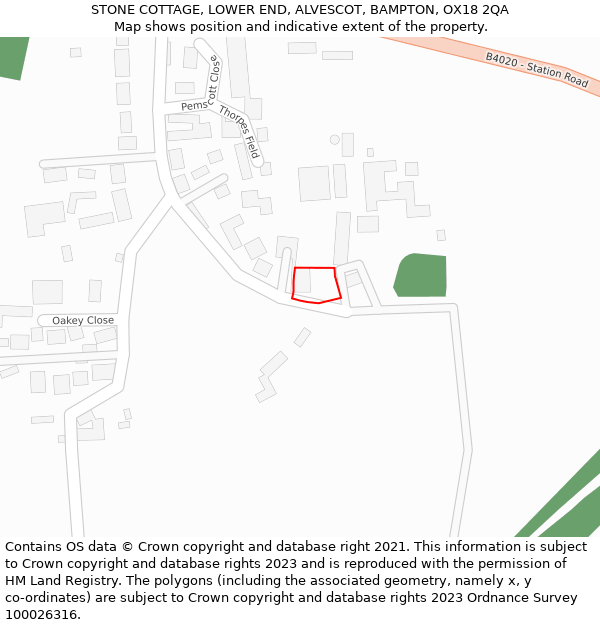 STONE COTTAGE, LOWER END, ALVESCOT, BAMPTON, OX18 2QA: Location map and indicative extent of plot