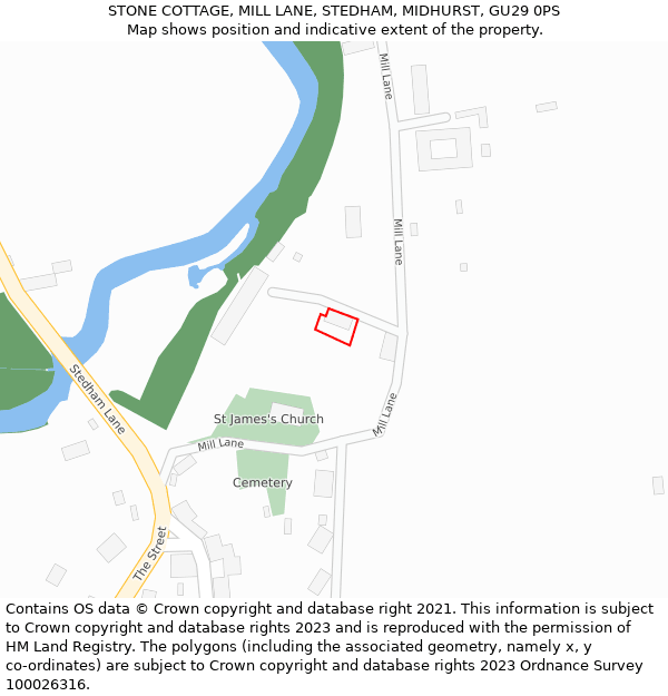 STONE COTTAGE, MILL LANE, STEDHAM, MIDHURST, GU29 0PS: Location map and indicative extent of plot