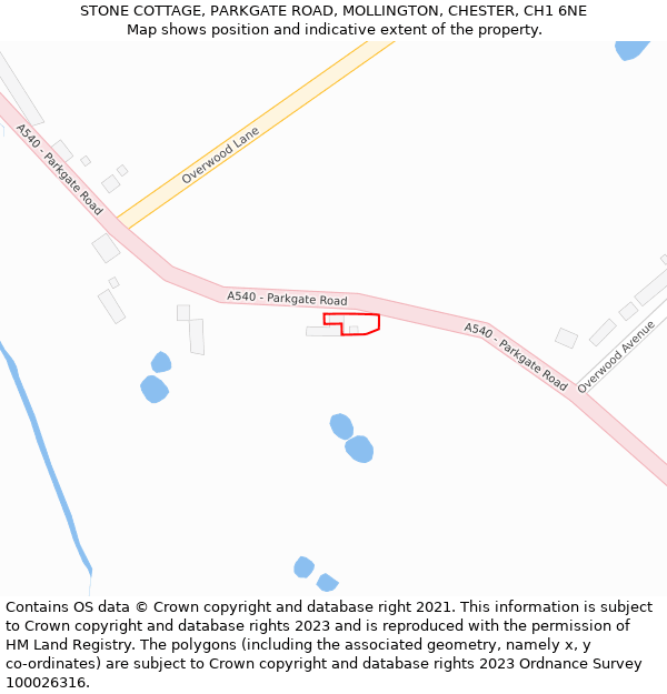 STONE COTTAGE, PARKGATE ROAD, MOLLINGTON, CHESTER, CH1 6NE: Location map and indicative extent of plot
