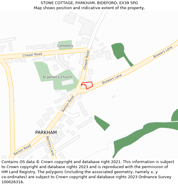 STONE COTTAGE, PARKHAM, BIDEFORD, EX39 5PG: Location map and indicative extent of plot