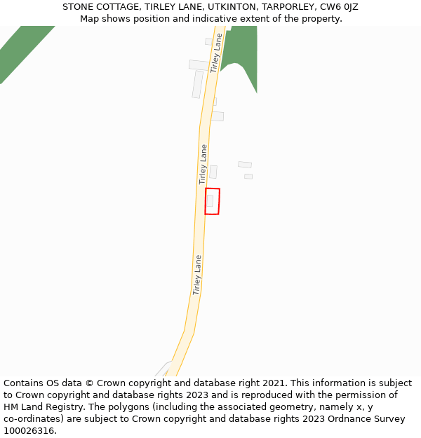 STONE COTTAGE, TIRLEY LANE, UTKINTON, TARPORLEY, CW6 0JZ: Location map and indicative extent of plot