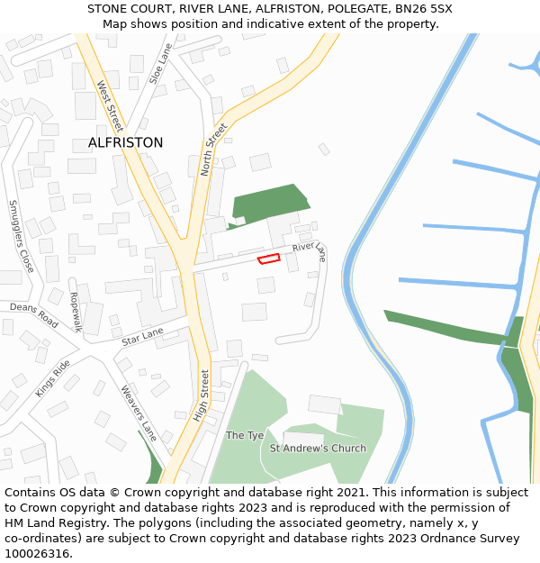 STONE COURT, RIVER LANE, ALFRISTON, POLEGATE, BN26 5SX: Location map and indicative extent of plot