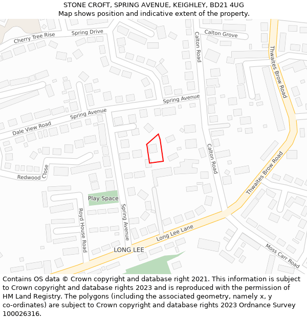 STONE CROFT, SPRING AVENUE, KEIGHLEY, BD21 4UG: Location map and indicative extent of plot