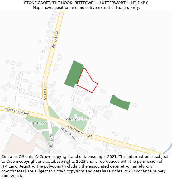 STONE CROFT, THE NOOK, BITTESWELL, LUTTERWORTH, LE17 4RY: Location map and indicative extent of plot