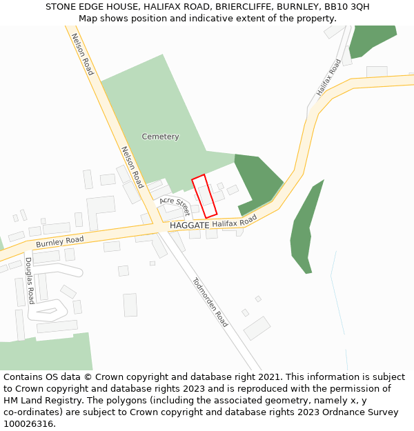 STONE EDGE HOUSE, HALIFAX ROAD, BRIERCLIFFE, BURNLEY, BB10 3QH: Location map and indicative extent of plot