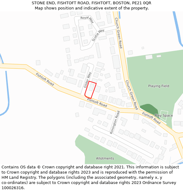 STONE END, FISHTOFT ROAD, FISHTOFT, BOSTON, PE21 0QR: Location map and indicative extent of plot