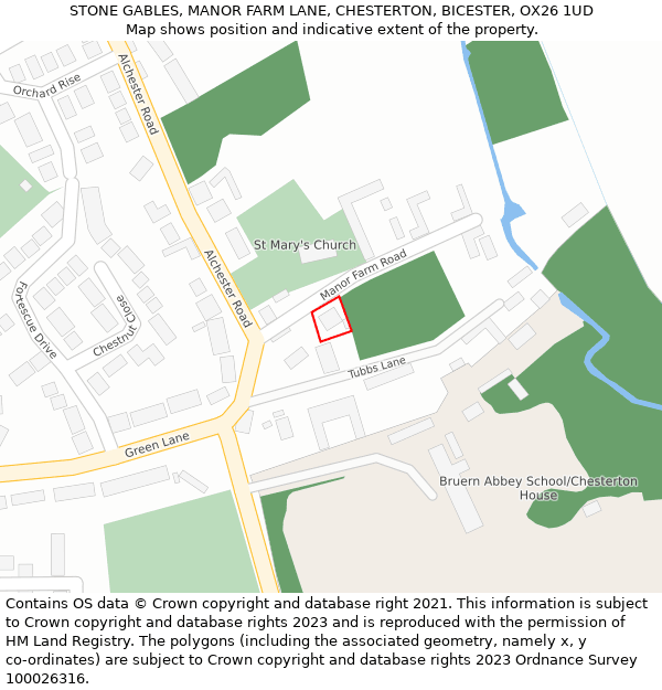STONE GABLES, MANOR FARM LANE, CHESTERTON, BICESTER, OX26 1UD: Location map and indicative extent of plot