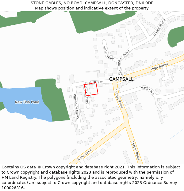 STONE GABLES, NO ROAD, CAMPSALL, DONCASTER, DN6 9DB: Location map and indicative extent of plot