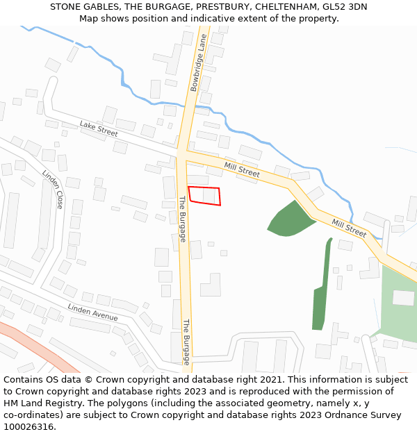 STONE GABLES, THE BURGAGE, PRESTBURY, CHELTENHAM, GL52 3DN: Location map and indicative extent of plot