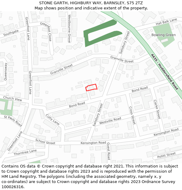 STONE GARTH, HIGHBURY WAY, BARNSLEY, S75 2TZ: Location map and indicative extent of plot