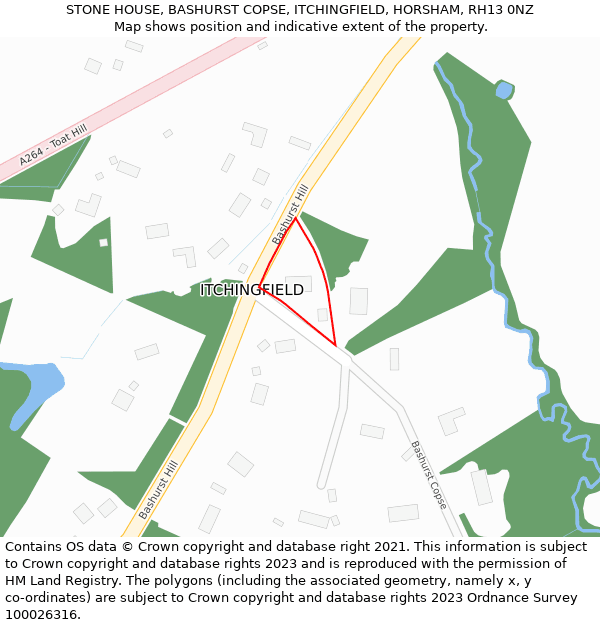 STONE HOUSE, BASHURST COPSE, ITCHINGFIELD, HORSHAM, RH13 0NZ: Location map and indicative extent of plot