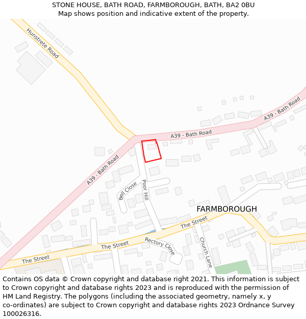 STONE HOUSE, BATH ROAD, FARMBOROUGH, BATH, BA2 0BU: Location map and indicative extent of plot