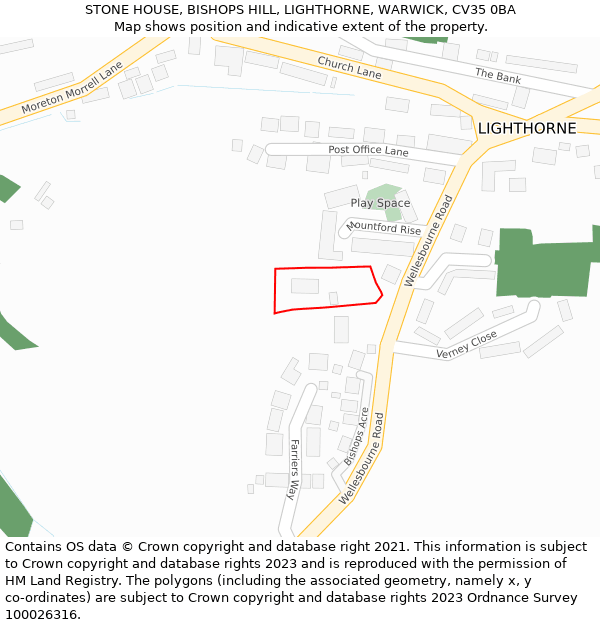 STONE HOUSE, BISHOPS HILL, LIGHTHORNE, WARWICK, CV35 0BA: Location map and indicative extent of plot