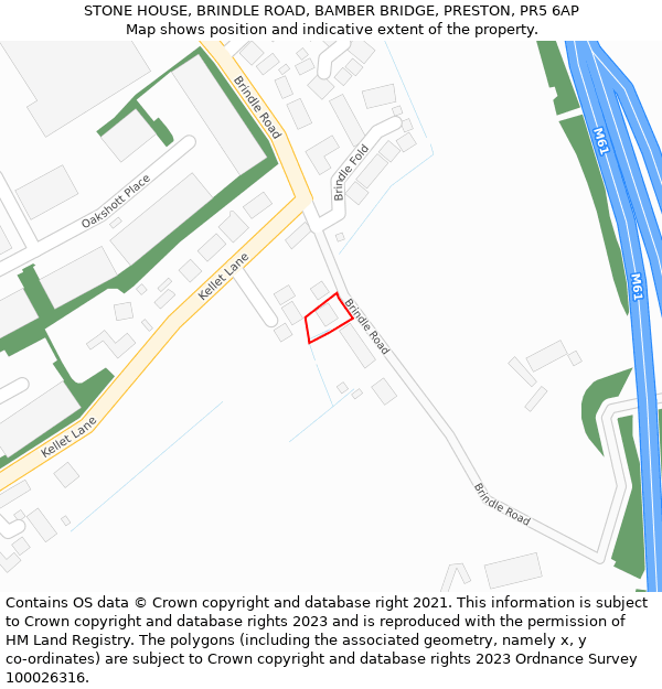 STONE HOUSE, BRINDLE ROAD, BAMBER BRIDGE, PRESTON, PR5 6AP: Location map and indicative extent of plot