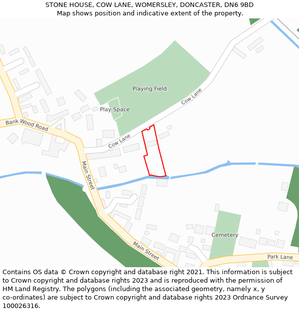 STONE HOUSE, COW LANE, WOMERSLEY, DONCASTER, DN6 9BD: Location map and indicative extent of plot